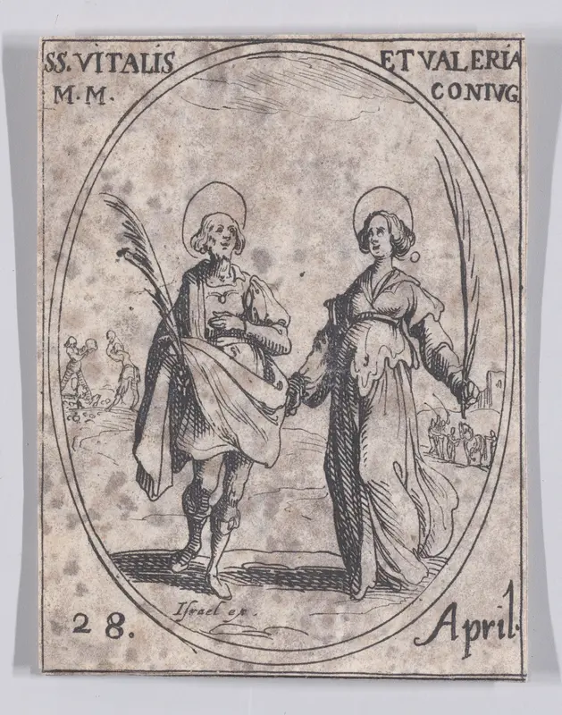 S. Vital et Ste. Valérie (St. Vitalis and St. Valeria), April 28th, from "Les Images De Tous Les Saincts et Saintes de L'Année" (Images of All of the Saints and Religious Events of the Year) Wall Art by Jacques Callot - High-Resolution Digital Print