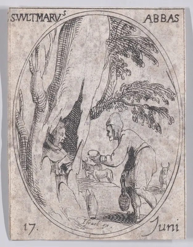 S. Vultmar, abbé (St. Vultmar, Abbot), June 17th, from "Les Images De Tous Les Saincts et Saintes de L'Année" (Images of All of the Saints and Religious Events of the Year) Wall Art by Jacques Callot - High-Resolution Digital Print