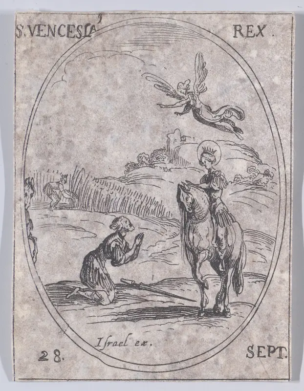 S. Wenceslas, roi (St. Wenceslaus, King), September 28th, from "Les Images De Tous Les Saincts et Saintes de L'Année" (Images of All of the Saints and Religious Events of the Year) Wall Art by Jacques Callot - High-Resolution Digital Print