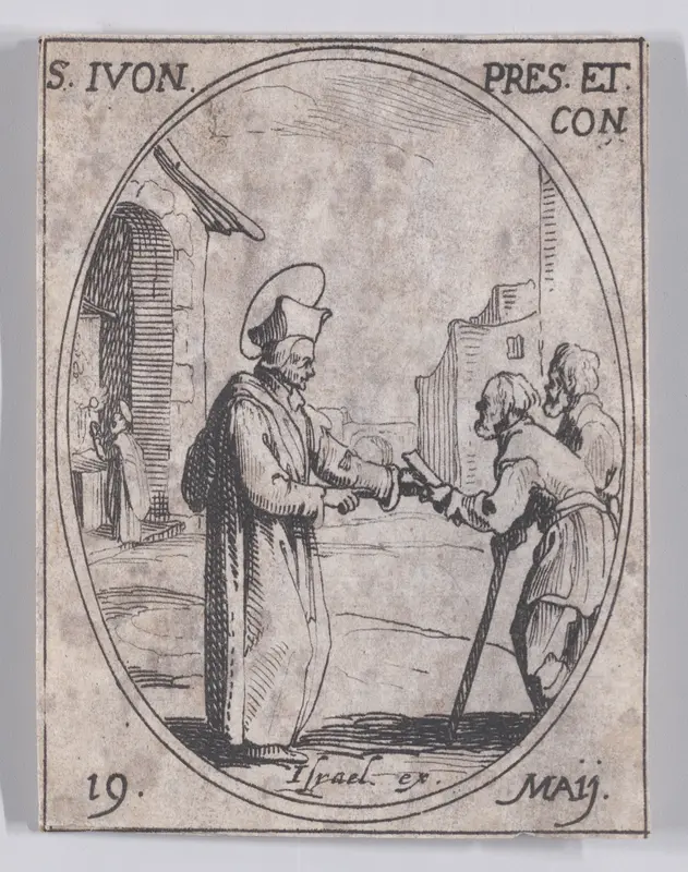S. Yves, prêtre et confesseur (St. Ivo, Priest and Confessor), May 19th, from "Les Images De Tous Les Saincts et Saintes de L'Année" (Images of All of the Saints and Religious Events of the Year) Wall Art by Jacques Callot - High-Resolution Digital Print
