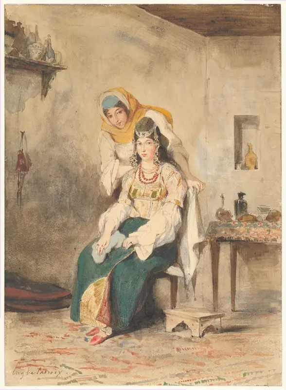 Saada, the Wife of Abraham Ben-Chimol, and Préciada, One of Their Daughters Wall Art by Eugène Delacroix - High-Resolution Digital Print