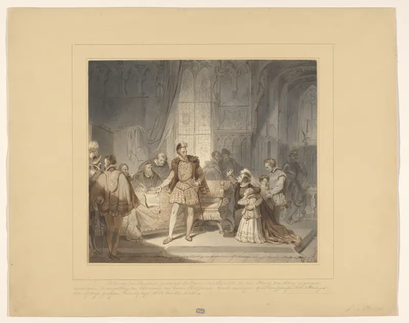 Sabina van Beieren smeekt de hertog van Alva om het leven van haar echtgenoot, de graaf van Egmond Wall Art by Samuel de Vletter - High-Resolution Digital Print