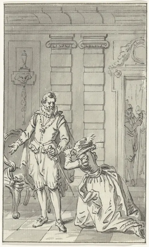 Sabine van Beieren smeekt Alva haar man, de graaf van Egmond, vrij te laten, juni 1568 Wall Art by Jacobus Buys - High-Resolution Digital Print