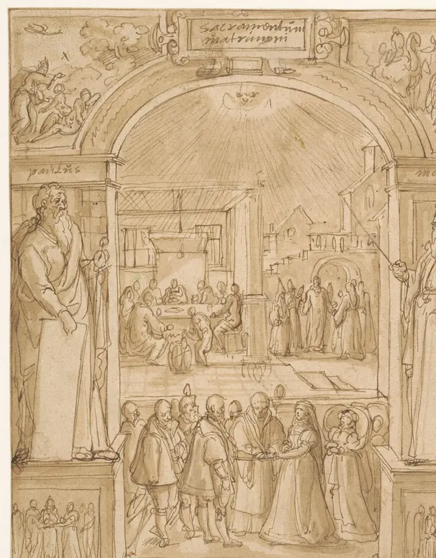 Sacrament van het huwelijk, in omlijsting met Paulus en Mozes Wall Art by Hans Bol - High-Resolution Digital Print