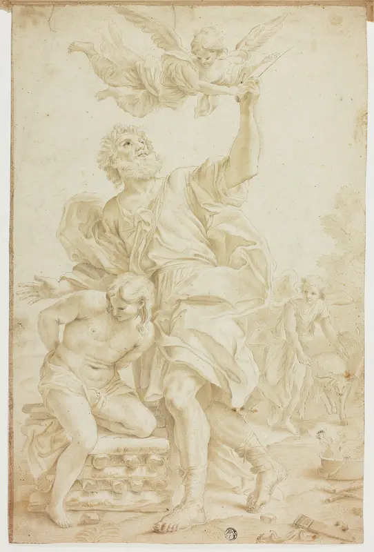 Sacrifice of Isaac (recto); Figure Sketches (verso) Wall Art by Domenico Piola - High-Resolution Digital Print