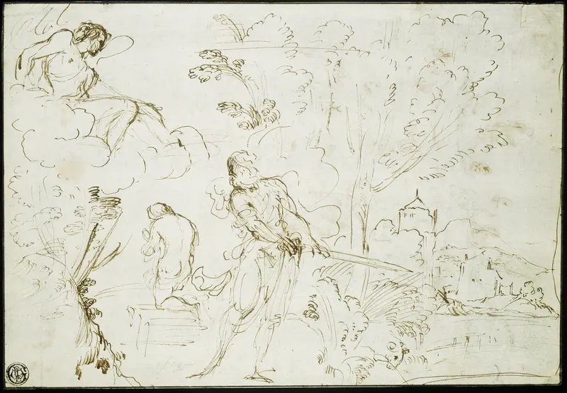 Sacrifice of Isaac (recto); Jacob's Dream (verso) Wall Art by Guercino - High-Resolution Digital Print
