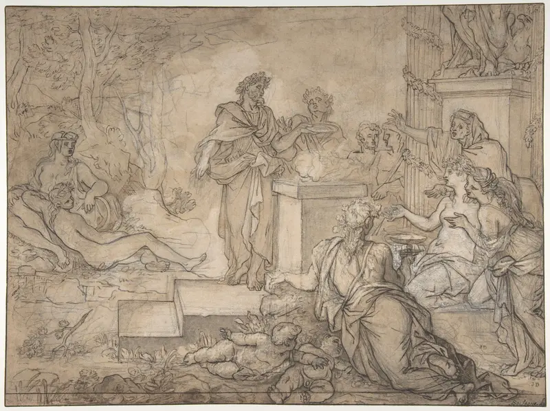 Sacrifice Offered before a Statue of Jupiter Wall Art by Louis de Boullogne the Elder - High-Resolution Digital Print