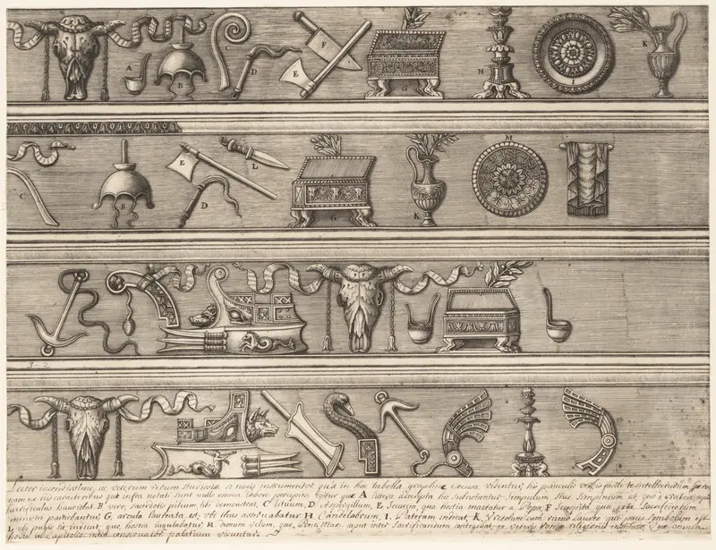 Sacrificial Instruments Based on Ancient Relief Sculpture, from "Speculum Romanae Magnificentiae" Wall Art by Nicolas Beatrizet - High-Resolution Digital Print
