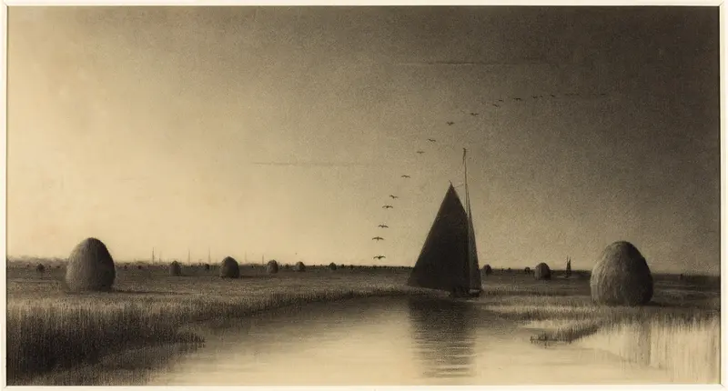 Sailboat and Haystacks on Newbury Marsh Wall Art by Martin Johnson Heade - High-Resolution Digital Print