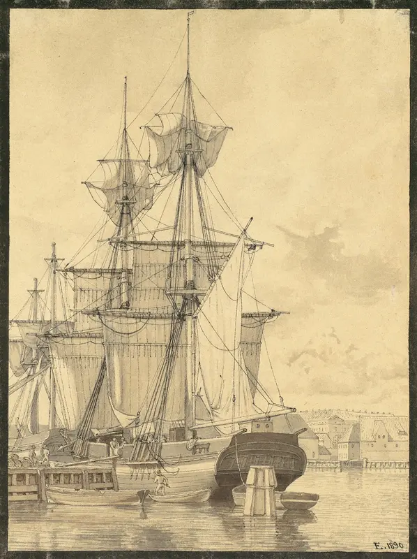 Sailing Vessels at Wilders Plads, Copenhagen Wall Art by Christoffer Wilhelm Eckersberg - High-Resolution Digital Print