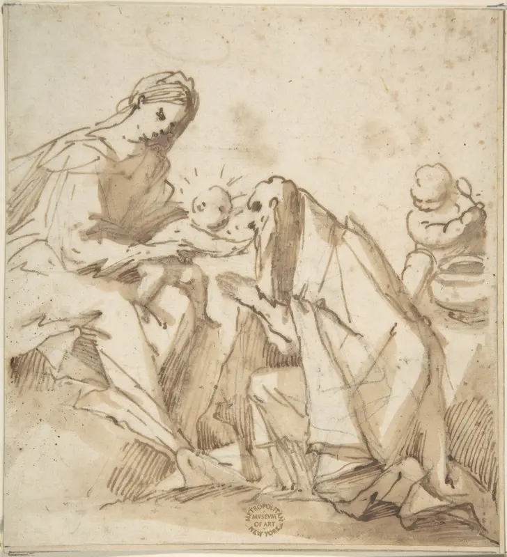 Saint Adoring the Madonna and Child Wall Art by Anonymous, Italian, Roman-Bolognese, 17th century - High-Resolution Digital Print