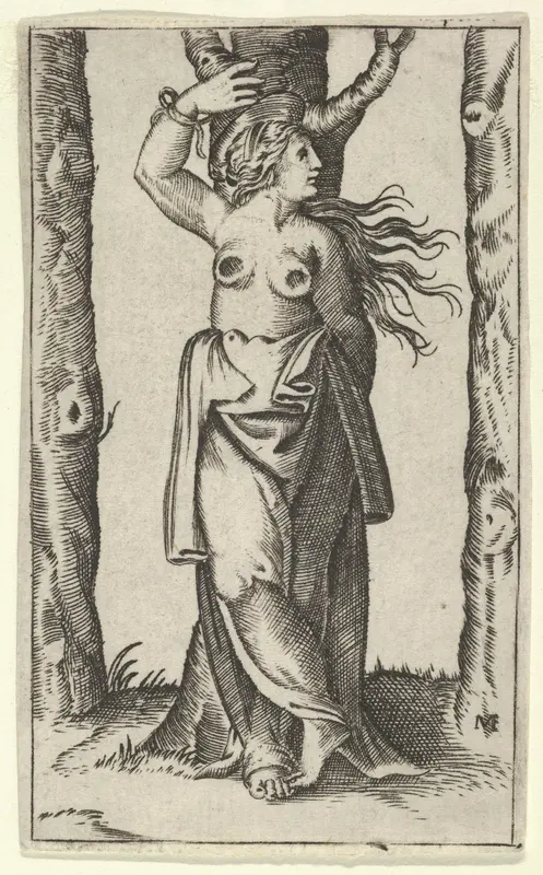 Saint Agatha tied to a tree, her breasts cut off, from "Piccoli Santi" (Small Saints)