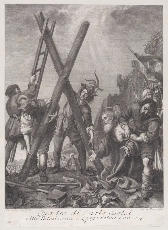 Saint Andrew kneeling and adoring the cross Wall Art by Carlo Faucci - High-Resolution Digital Print