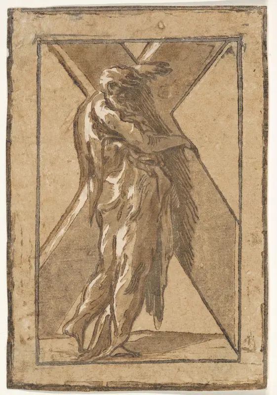 Saint Andrew standing in profile holding a large cross, from "Twelve Apostles" Wall Art by Antonio da Trento - High-Resolution Digital Print
