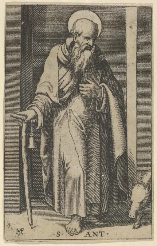 Saint Anthony, a staff in his right hand, from "Piccoli Santi" (Small Saints)