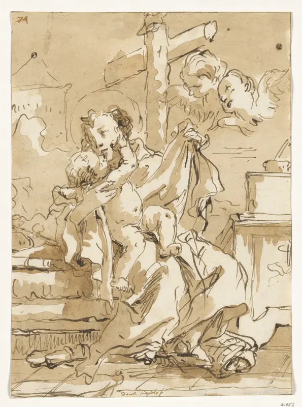 Saint Anthony of Padua with the Christ Child, in an Interior Wall Art by Giovanni Domenico Tiepolo - High-Resolution Digital Print