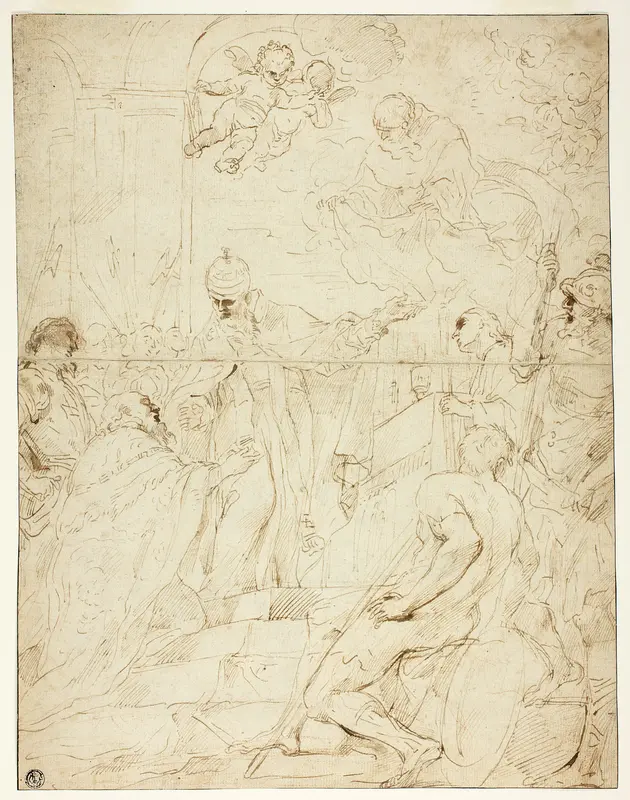 Saint Appearing to Ruler (recto); Flying Putto (verso) Wall Art by Pietro Novelli - High-Resolution Digital Print