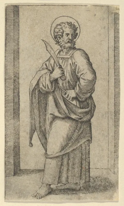 Saint Bartholomew, knife in his right hand, from "Piccoli Santi" (Small Saints)