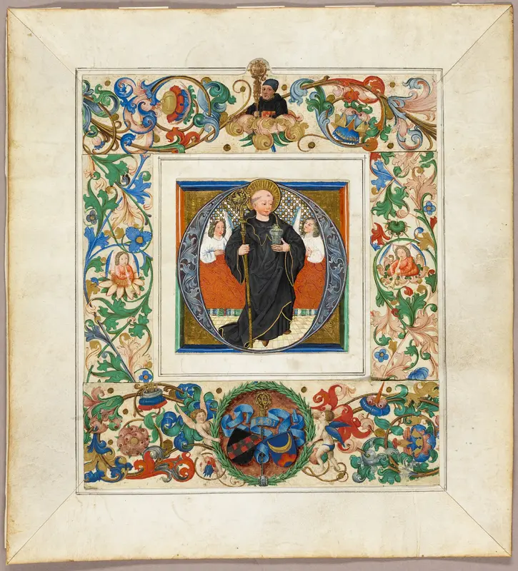 Saint Benedict, initial ‘O’, with border fragments from a Missal Wall Art by Jakob Elsner - High-Resolution Digital Print