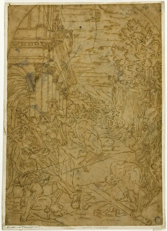 Saint Benedict Moving the Stone which a Demon Had Made Immobile Wall Art by Lodovico Carracci - High-Resolution Digital Print