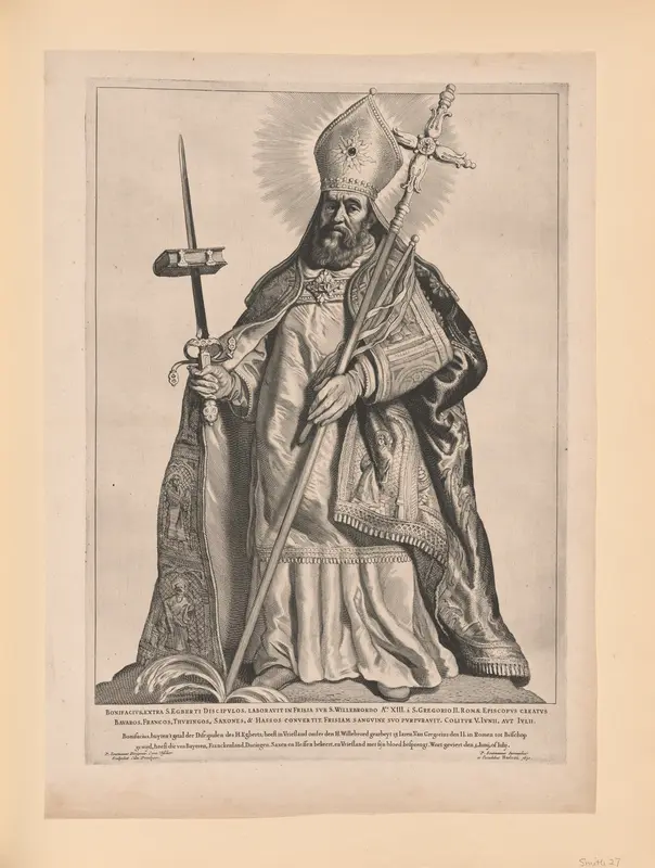 Saint Boniface, from Saints of the North and South Netherlands Wall Art by Cornelis Visscher - High-Resolution Digital Print