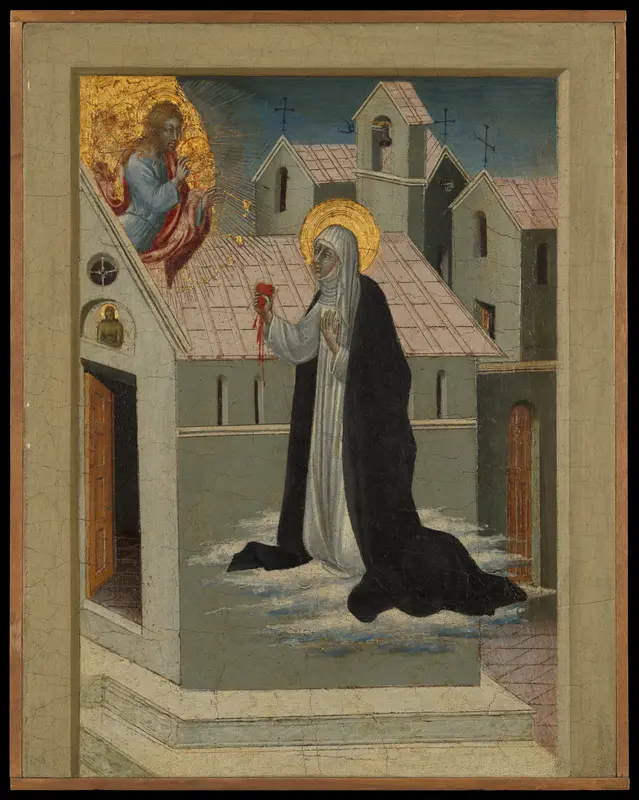 Saint Catherine of Siena Exchanging Her Heart with Christ Wall Art by Giovanni di Paolo (Giovanni di Paolo di Grazia) - High-Resolution Digital Print