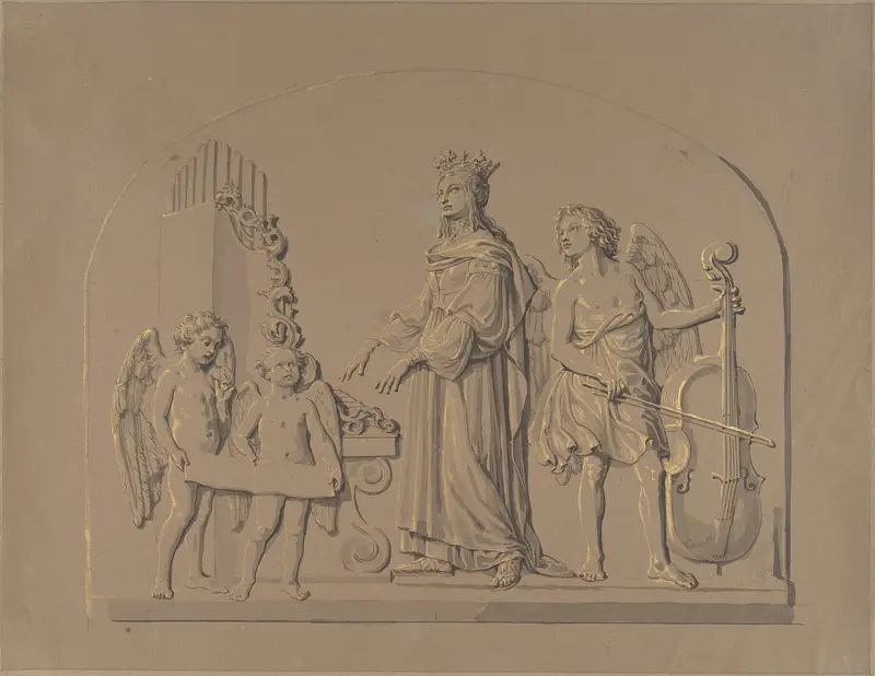 Saint Cecilia at the Organ, Flanked by Angels Making Music Wall Art by Johann Gottfried Schadow - High-Resolution Digital Print