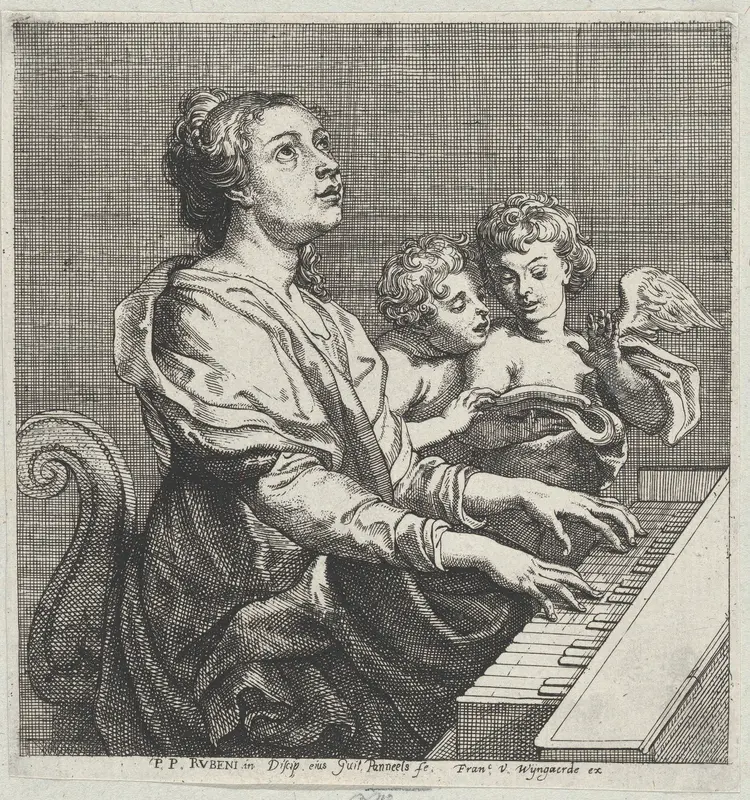 Saint Cecilia playing the organ with two putti at right Wall Art by Willem Panneels - High-Resolution Digital Print