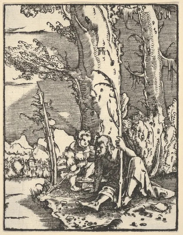 Saint Christopher Seated with the Infant Christ Wall Art by Albrecht Altdorfer - High-Resolution Digital Print