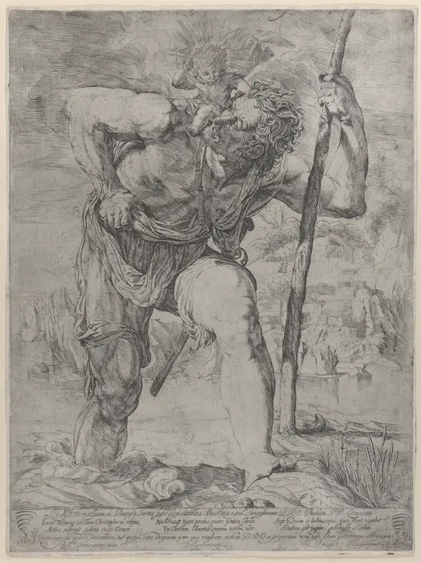 Saint Christopher with the Christ Child on his shoulders Wall Art by Orazio Borgianni - High-Resolution Digital Print