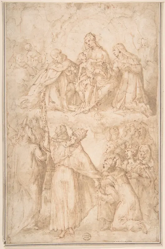 Saint Dominic Giving the Rosary to Pope Pius V Wall Art by Anonymous, Italian, Roman-Bolognese, 17th century - High-Resolution Digital Print