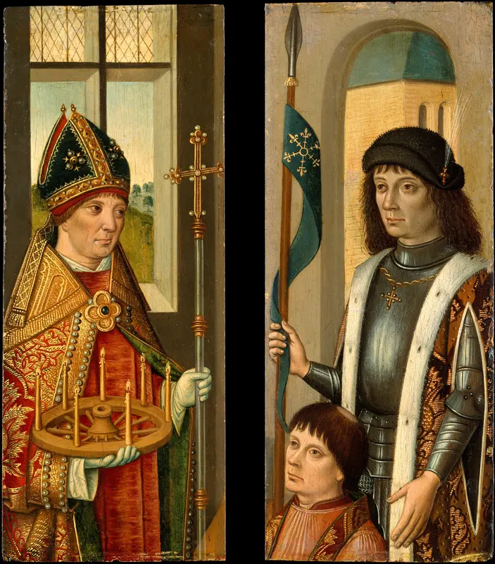 Saint Donatian; Saint Victor Presenting a Donor Wall Art by Netherlandish (Bruges) Painter - High-Resolution Digital Print