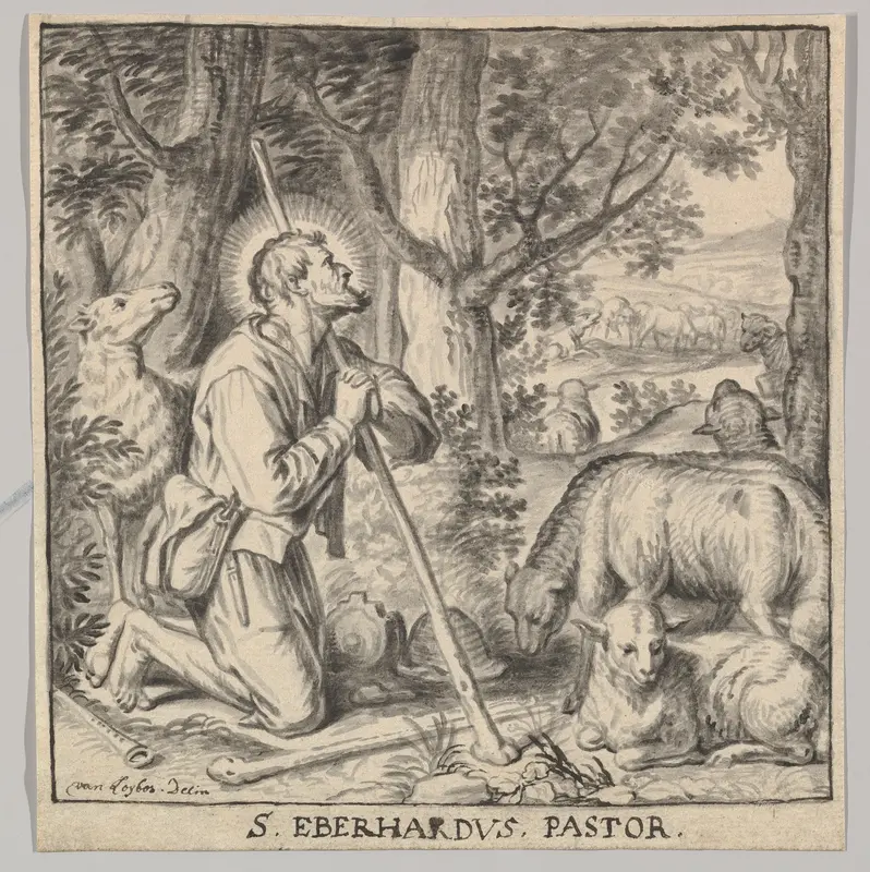 Saint Eberhard of Tüntenhausen as a Shepherd Wall Art by Jan Sebastiaen Loybos - High-Resolution Digital Print