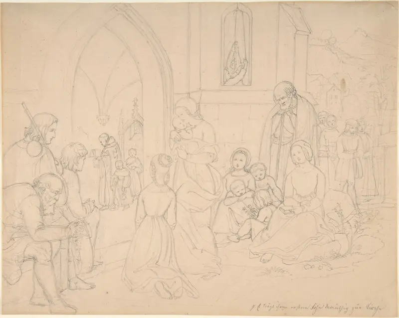 Saint Elizabeth Carrying Her First-born Son to the Church Wall Art by Ludwig Emil Grimm - High-Resolution Digital Print