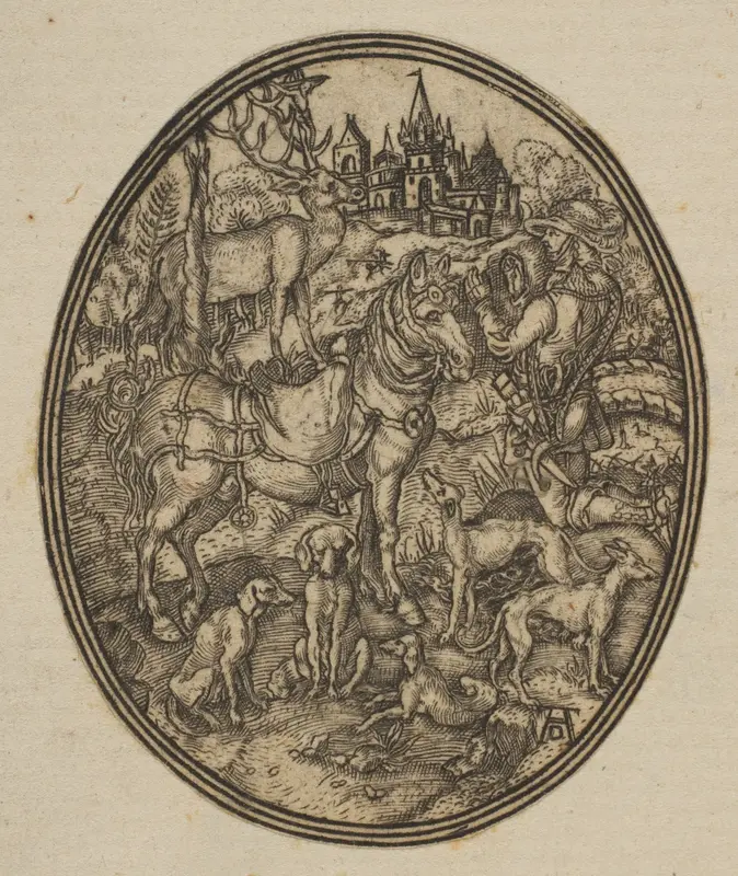 Saint Eustace (reduced reverse copy in oval) Wall Art by Albrecht Dürer - High-Resolution Digital Print