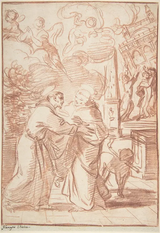 Saint Francis Meeting Saint Dominic Wall Art by Francisco Vieira de Mattos (Il Lusitano) - High-Resolution Digital Print