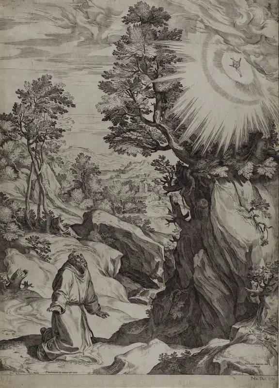 Saint Francis Penitent in a Large Landscape Wall Art by Cornelis Cort - High-Resolution Digital Print