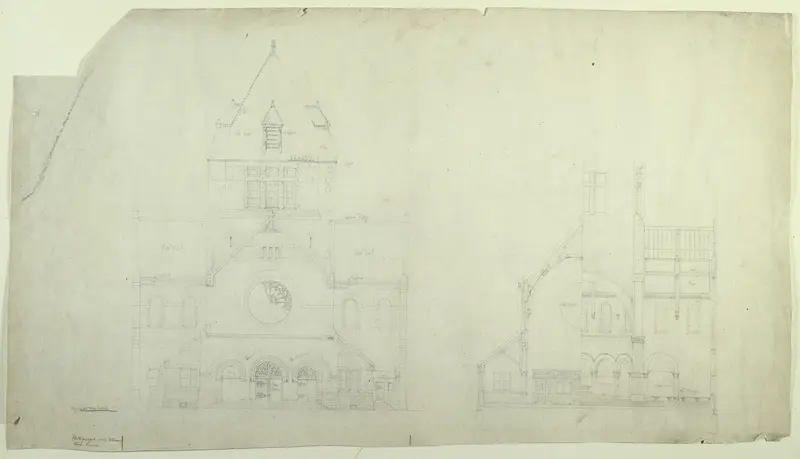Saint Gabriel's Church, Chicago, Illinois, Elevation and Section Wall Art by Burnham and Root - High-Resolution Digital Print