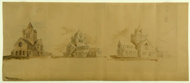 Saint Gabriel's Church, Chicago, Illinois, Perspective Sketches Wall Art by Burnham and Root - High-Resolution Digital Print