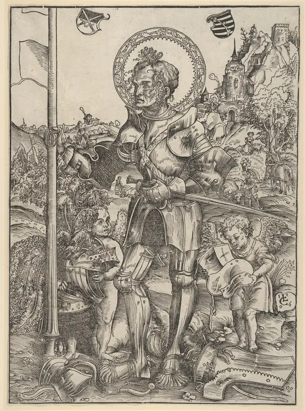 Saint George Standing with Two Angels Wall Art by Lucas Cranach the Elder - High-Resolution Digital Print