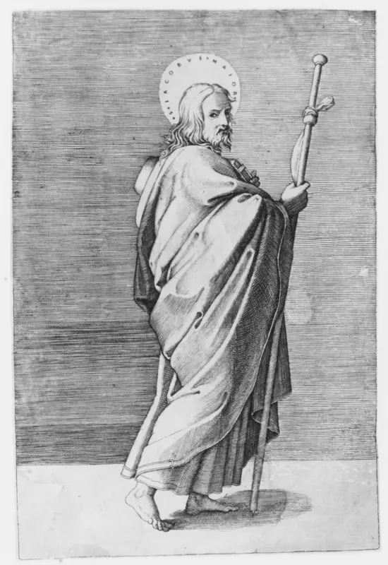 Saint James the Major turned towards right, holding staff