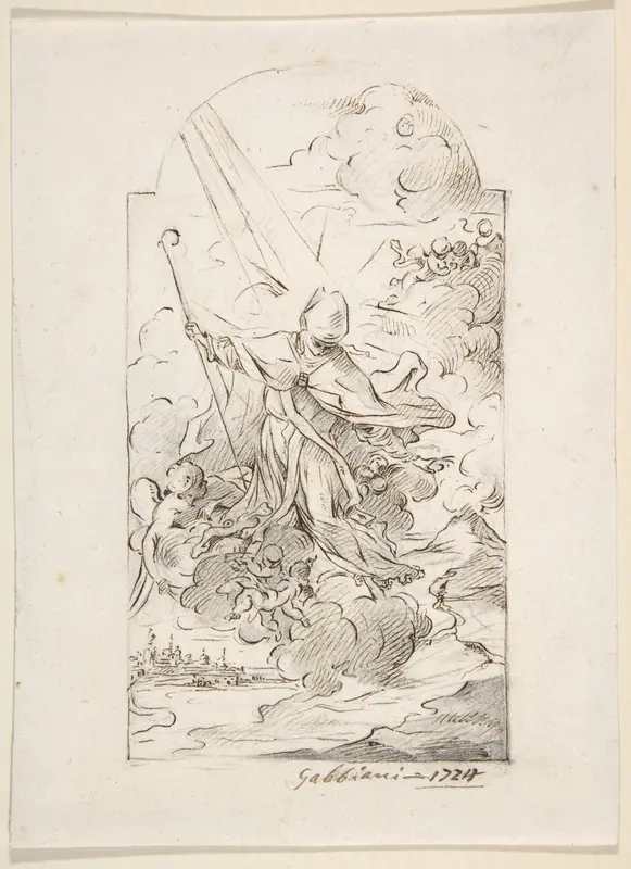 Saint Januarius Saving Naples from an Eruption of Mt. Vesuvius. Verso: Small sketch of similar scene Wall Art by Anton Domenico Gabbiani - High-Resolution Digital Print