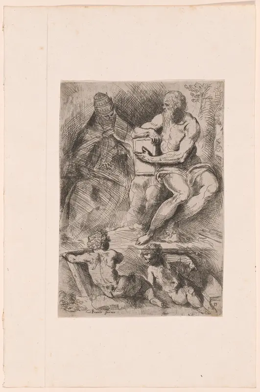 Saint Jerome and a Pope with Two Putti (Saint Jerome and Pope Damasus) Wall Art by Jacopo Negretti, called Palma Giovane - High-Resolution Digital Print