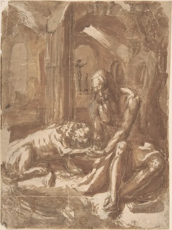 Saint Jerome and the Lion Wall Art by Anonymous, Italian, Roman-Bolognese, 17th century - High-Resolution Digital Print
