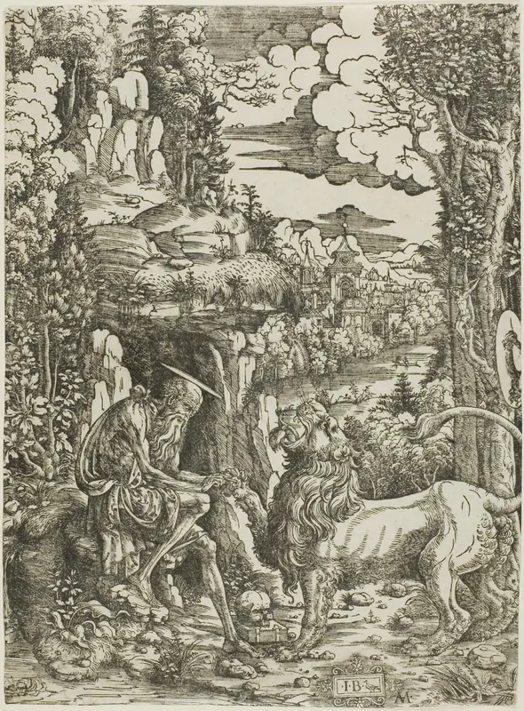 Saint Jerome and the Lion Wall Art by Master I.B. with the Bird - High-Resolution Digital Print
