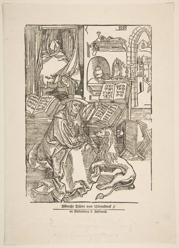 Saint Jerome Extracting a Thorn from the Lion's Foot, 19th century reprint by Albrecht Dürer - High-Resolution Digital Print