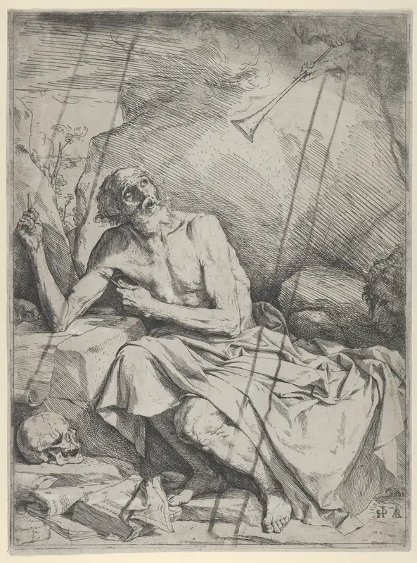 Saint Jerome Hearing the Trumpet of the Last Judgment Wall Art by Jusepe de Ribera (called Lo Spagnoletto) - High-Resolution Digital Print