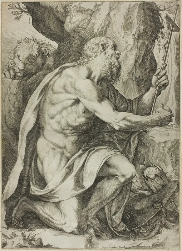 Saint Jerome in Penitence Wall Art by Agostino Carracci - High-Resolution Digital Print