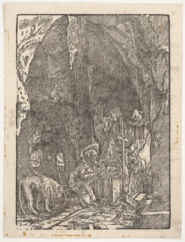 Saint Jerome in Penitence, in a Cave, from "Holzschnitte alter deutscher Meister in den Original-Platten gesammelt von Hans Albrecht von Derschau" Wall Art by Albrecht Altdorfer - High-Resolution Digital Print