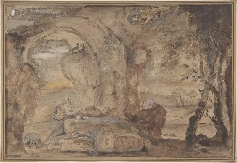 Saint Jerome in the Wilderness Wall Art by Anonymous, Italian, Roman-Bolognese, 17th century - High-Resolution Digital Print